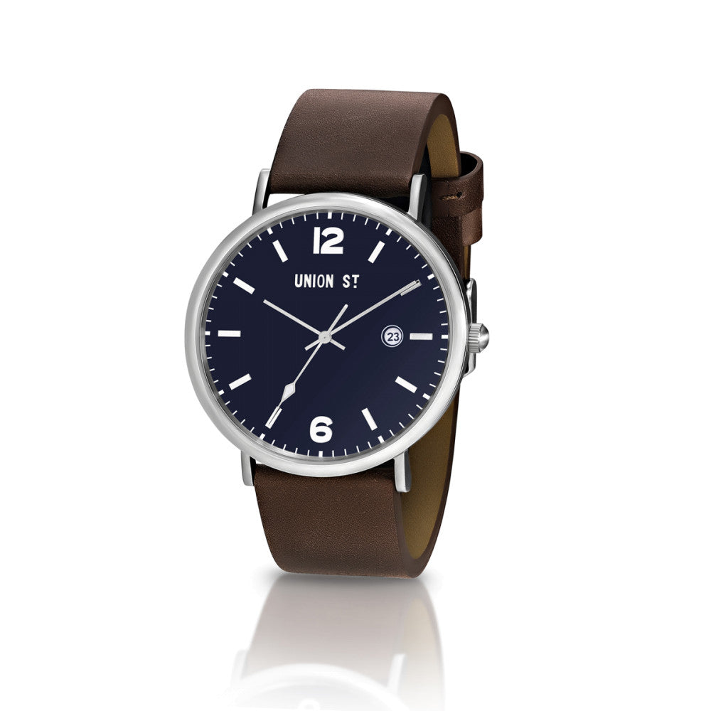 Navy Blue Sunray Dial with Chocolate Leather Band