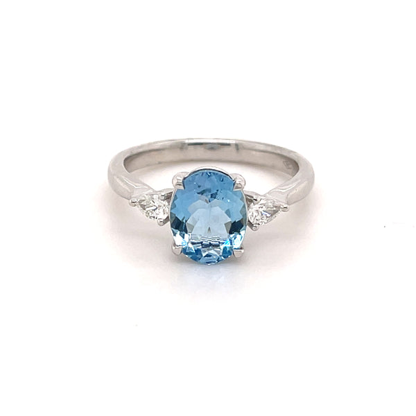 Cleo 14ct White Gold Aqua Marine Ring