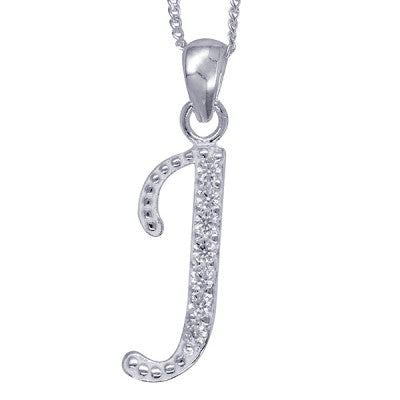 Initial Silver Pendant - Sparkling Cursive
