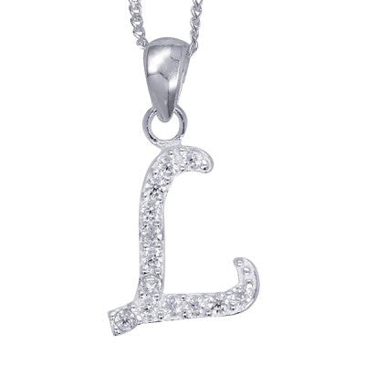 Initial Silver Pendant - Sparkling Cursive