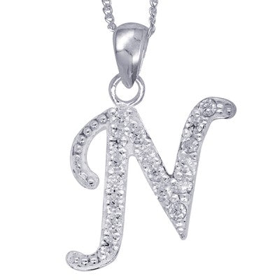 Initial Silver Pendant - Sparkling Cursive