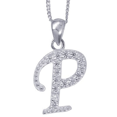 Initial Silver Pendant - Sparkling Cursive