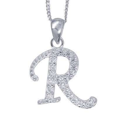 Initial Silver Pendant - Sparkling Cursive