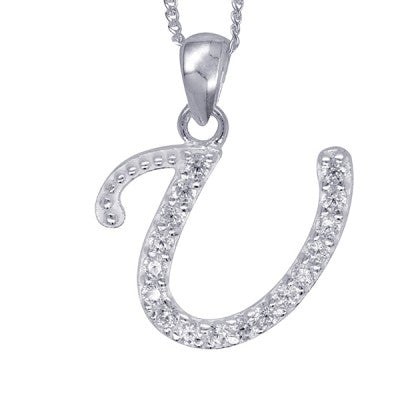 Initial Silver Pendant - Sparkling Cursive