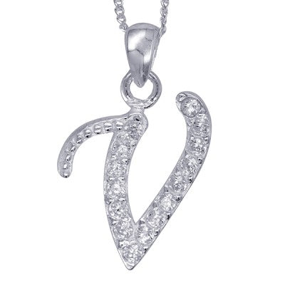 Initial Silver Pendant - Sparkling Cursive