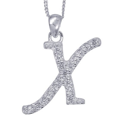 Initial Silver Pendant - Sparkling Cursive