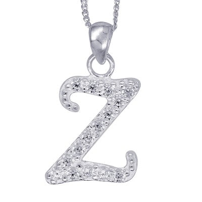 Initial Silver Pendant - Sparkling Cursive