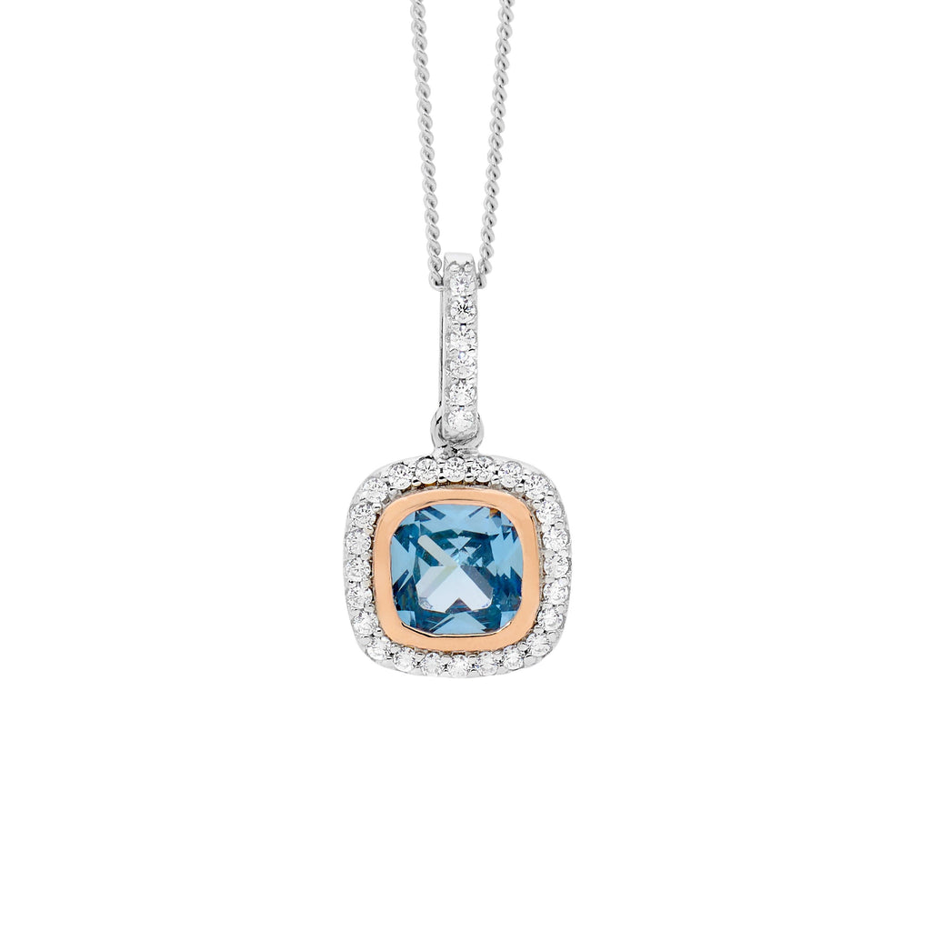Blue Pendant with Rosegold and CZ Halo