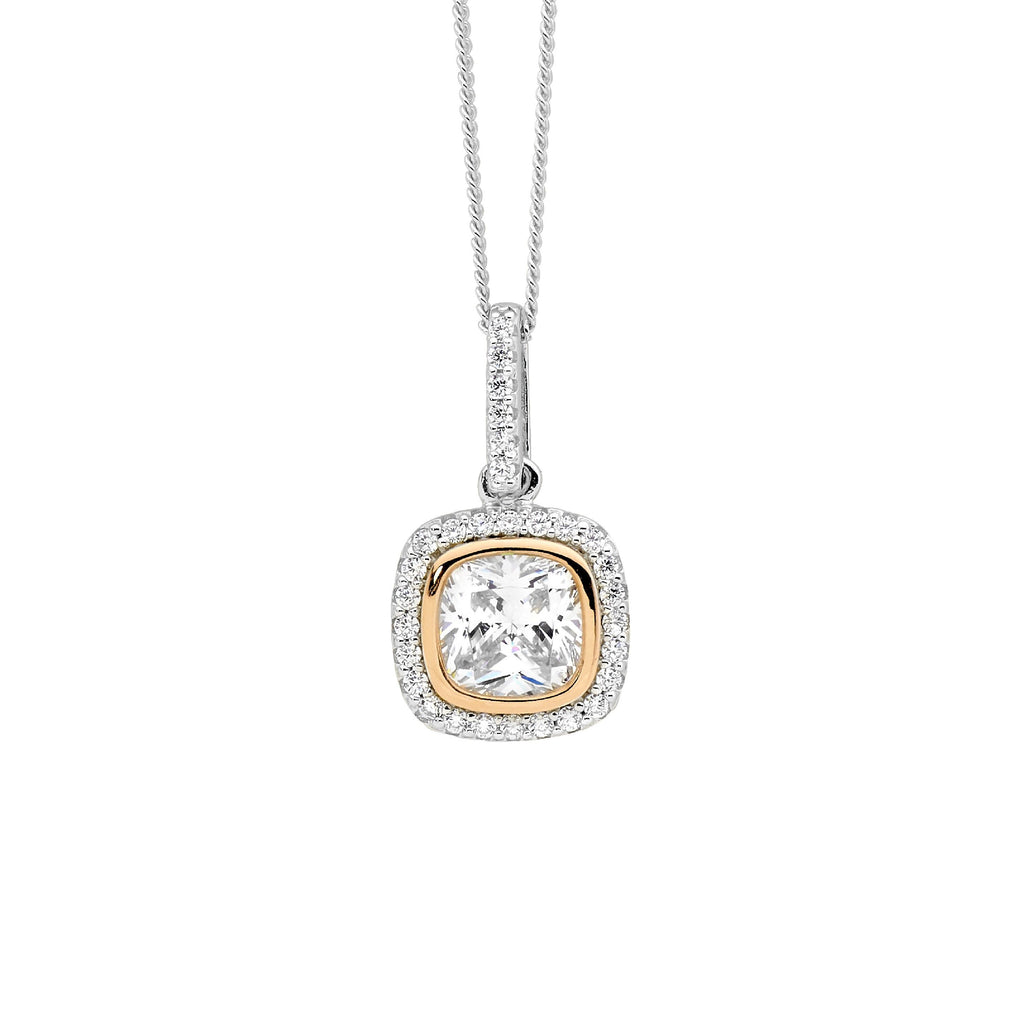 Cushion Cut CZ Halo Pendant in Silver