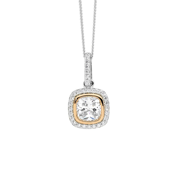 Cushion Cut CZ Halo Pendant & Earring