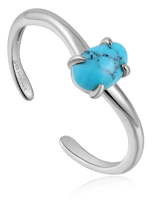 Making Waves - Turquoise Wave Adjustable Silver Ring