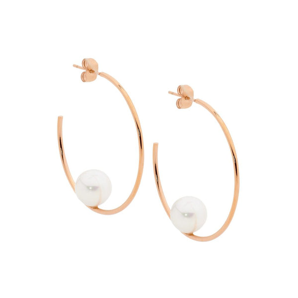 Rosegold Hoop Earrings with Dangling Pearl