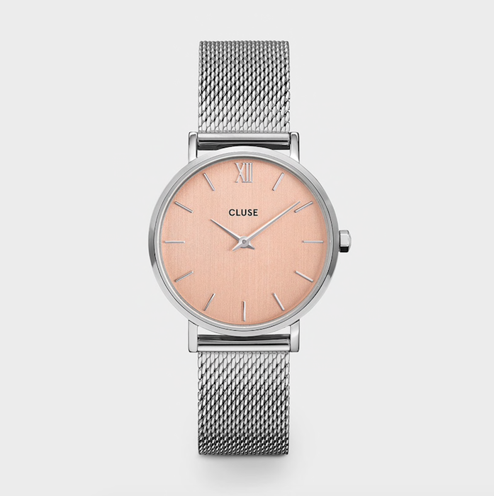 Minuit Pink Face Silver Mesh Watch