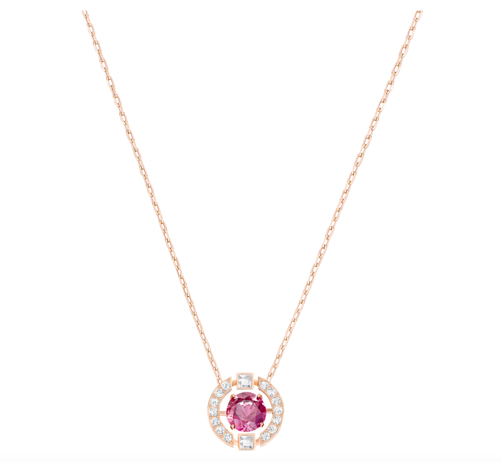 Sparkling Dance Round Necklace, Red, Rose-gold