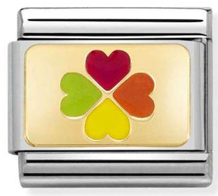 Rainbow - Four Leaf Clover Gold Charm