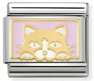Cat with Pink Background Gold Charm