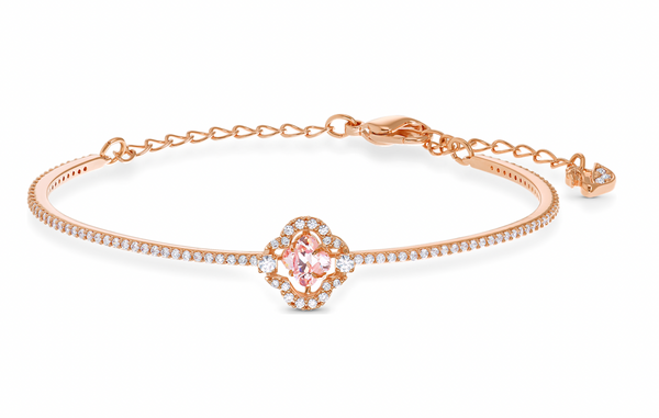 Sparkling Dance bangle - Clover, Pink, Rose gold-tone plated