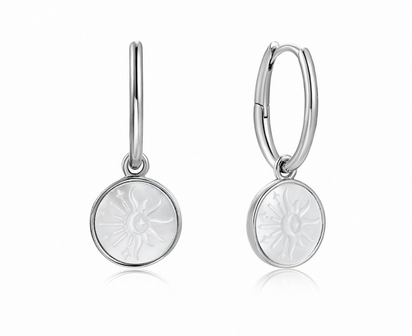 Wild Soul - Sunbeam Emblem Silver Huggie Hoop Earrings