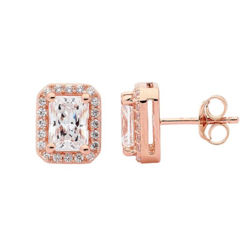 Emerald Cut CZ Rosegold Stud Earrings