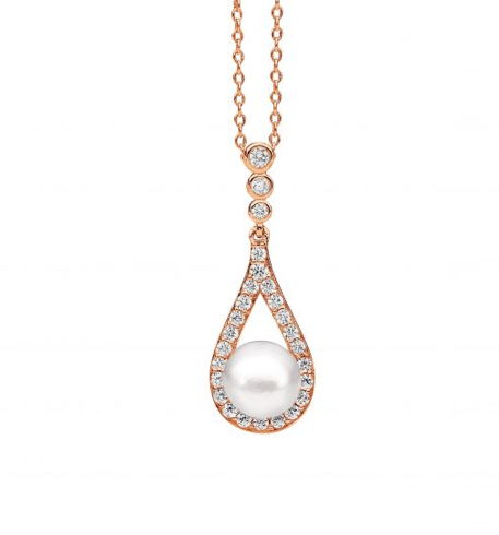 Pearl CZ Bezel Teardrop Pendant