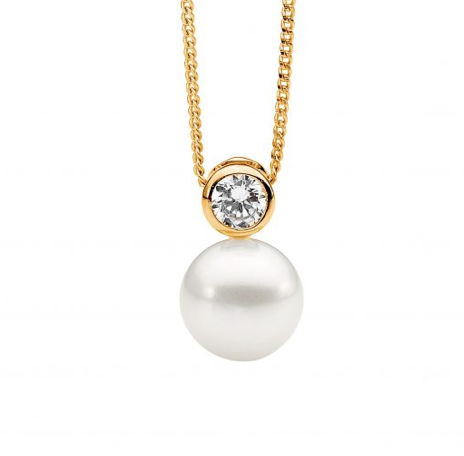 CZ Bezel Set Freshwater Pearl Pendant - 3 colours