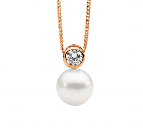 CZ Bezel Set Freshwater Pearl Pendant - 3 colours