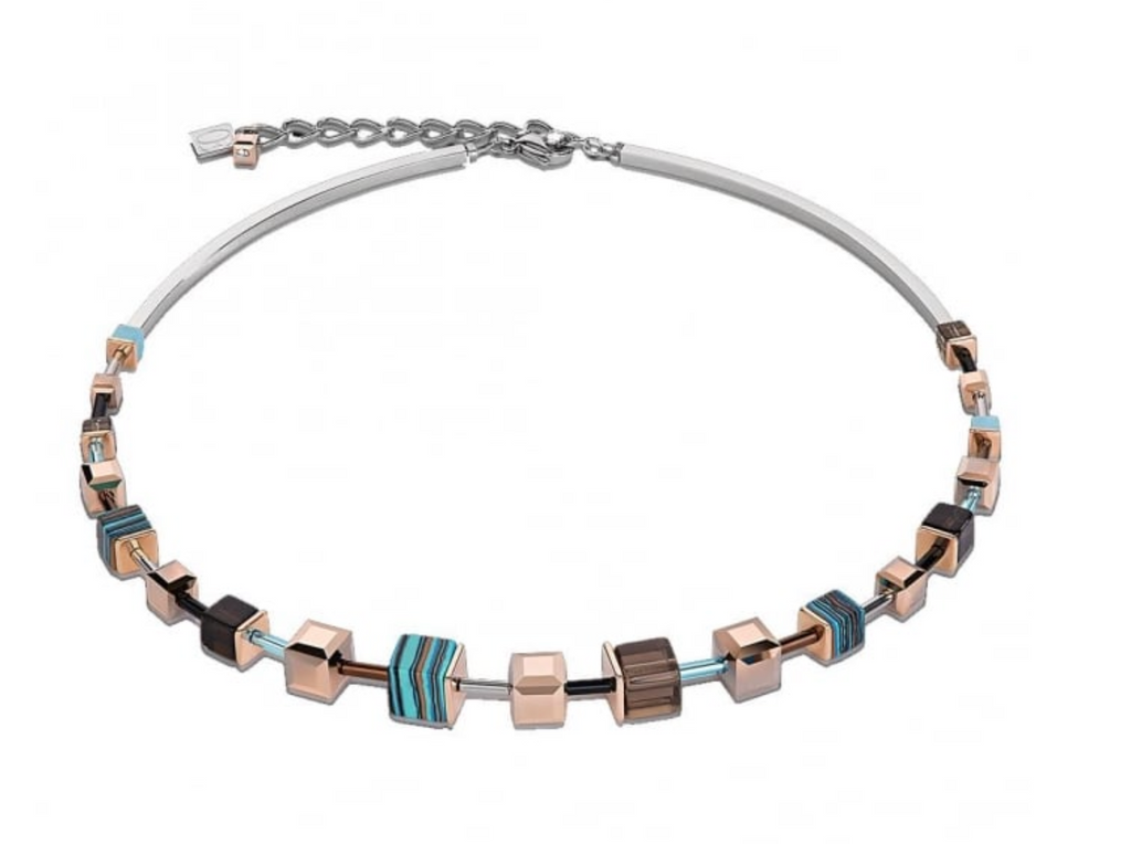 Geo Cube Turquoise-Brown Necklace