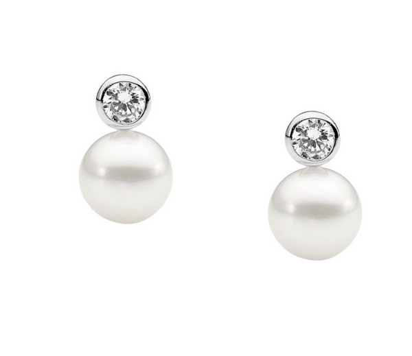 4mm Bezel Set FW Pearl Earrings - 3 colours