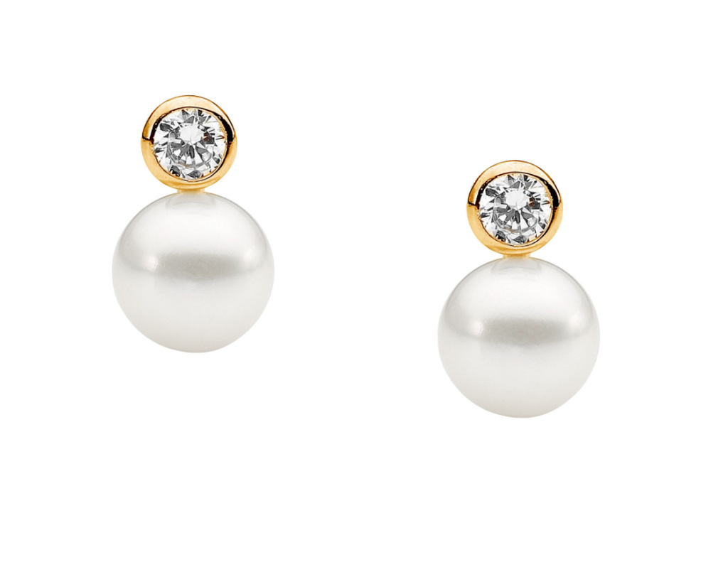 Bezel set on sale pearl earrings