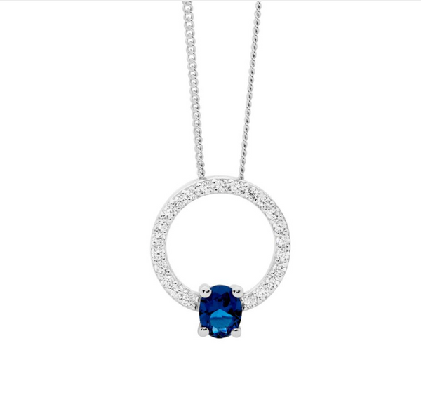 London Blue CZ Oval Open Circle Pendant