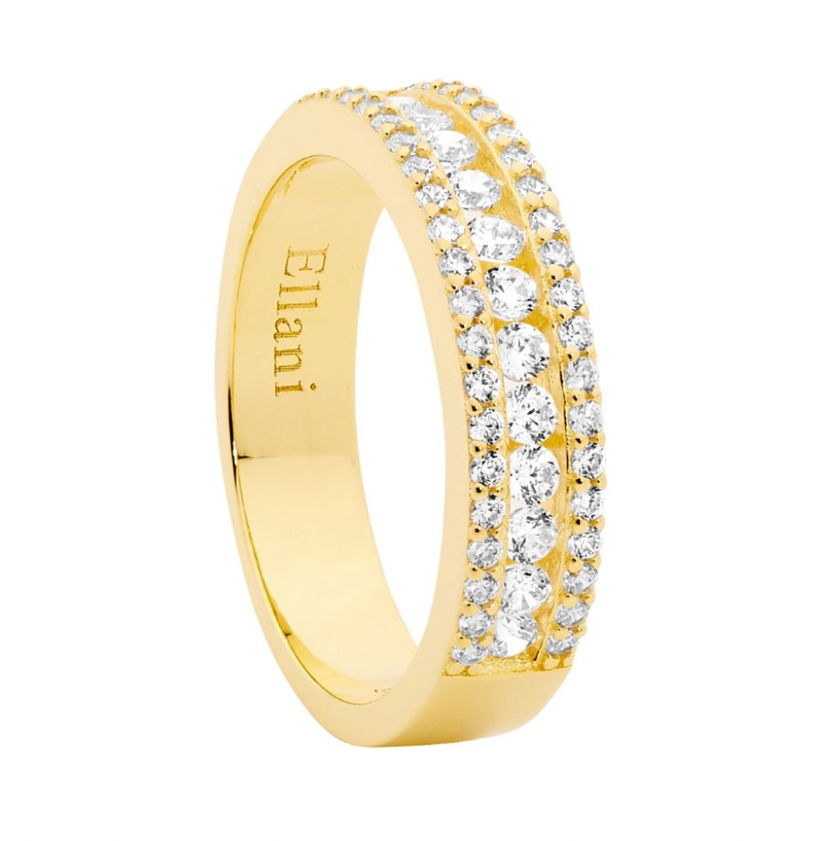 Ring - White CZ Ring with channel set centre row - Different Colours & Sizes