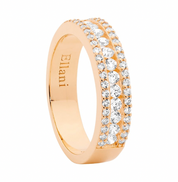 Ring - White CZ Rosegold Ring with Channel Set Centre Row