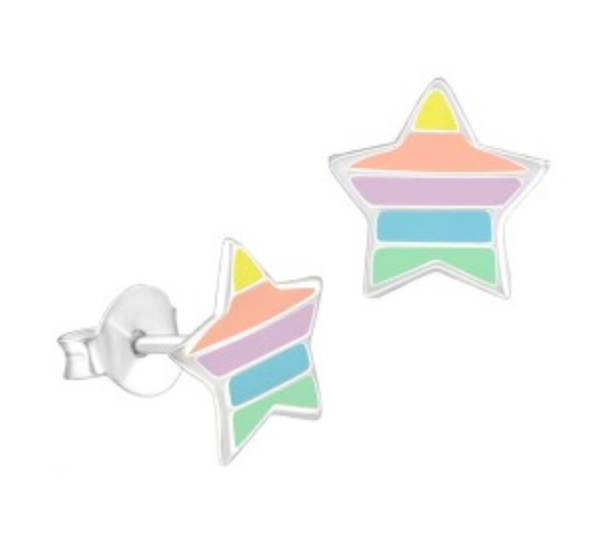 Kids Pastel Rainbow Enamel Star Stud Earrings
