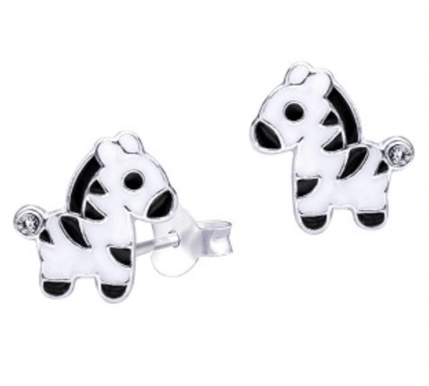 Black/White Enamel Zebra with Crystal kids earring