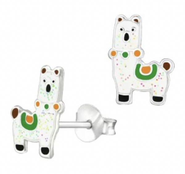 Kids Llama Silver Stud Earrings