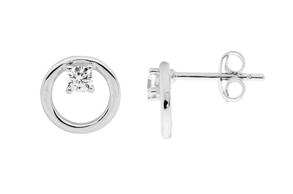 Silver Open Circle CZ Earring