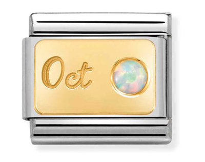 October (White Opal) Birthstone Gold Charm