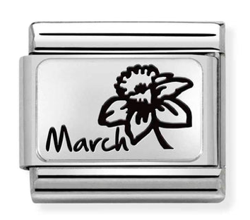 March Flower Silver Charm