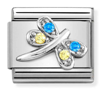 Light Blue & Yellow Dragonfly CZ Silver