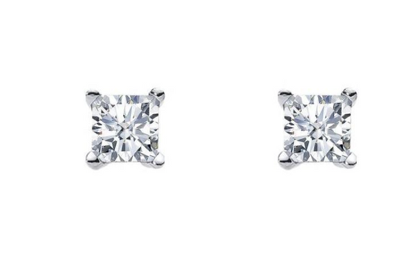 Silver Princess Cut CZ Claw Set Studs