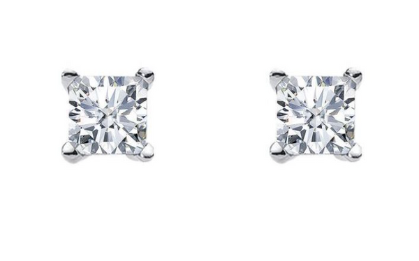 Silver Princess Cut CZ Claw Set Studs