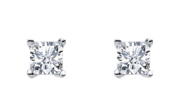 Silver Princess Cut CZ Claw Set Studs