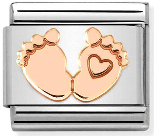 Baby - Feet with Heart Rosegold Charm