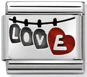 Love - Love with Hanging Hearts Silver Charm