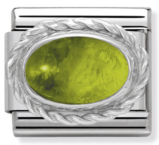 Gemstones - August Birthstone (Peridot) Twist Silver Charm