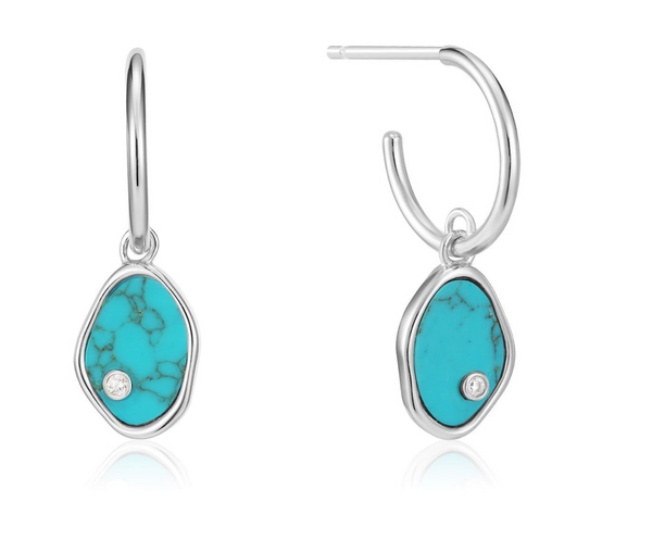 Turning Tides - Tidal Turquoise Mini Silver Hoop Earrings