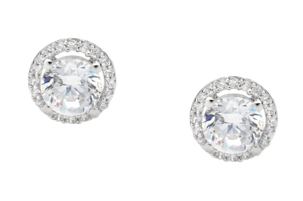 Silver CZ Halo Earrings