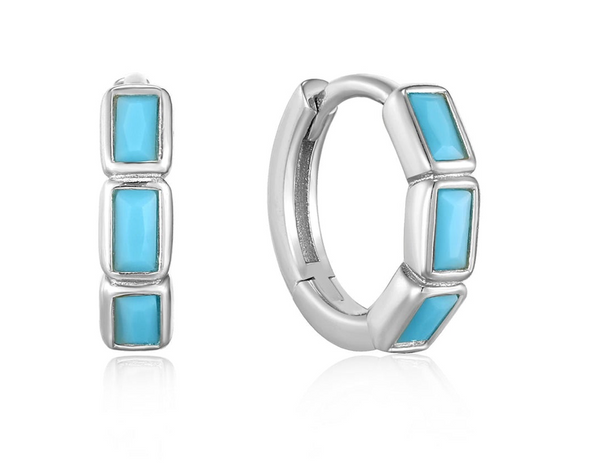 In The Blue - Turquoise Huggie Silver Hoop Earrings