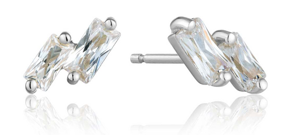 Glow Getter - Baguette Silver Stud Earrings