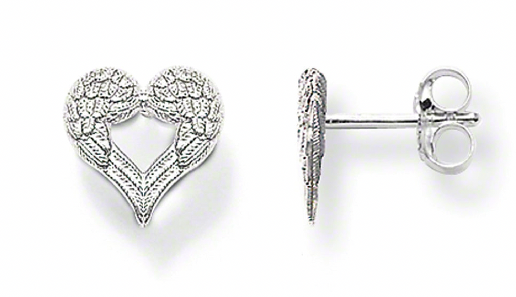 Winged Heart Silver Stud Earring